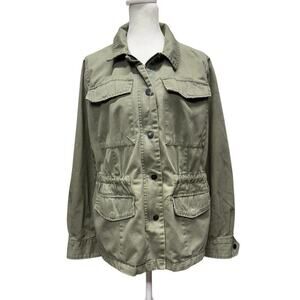a.n.a. Olive Green Utility Jacket Drawstring Waist Snap Zip Closure Size L
